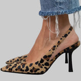 Szpilki damskie slingback w panterkę ze szpicem