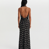 Sukienka maxi satynowa w grochy z halter neck dla kobiet