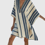 Tunika kimono w paski z dekoltem V plażowa dla kobiet