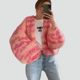 Kardigan damski oversize w paski puszysty