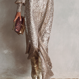 Sukienka maxi z dekoltem w serek i połyskiem