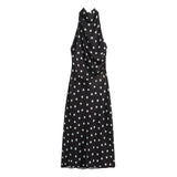 Sukienka maxi satynowa w grochy z halter neck dla kobiet