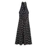 Sukienka maxi satynowa w grochy z halter neck dla kobiet
