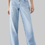 Damskie jeansy wide leg z naszywkami w kształcie serca