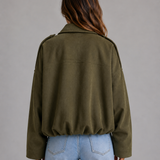 Kurtka Bomber Damska z Zamszu Oversize