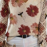 Sweter damski w kwiaty z dekoltem w serek