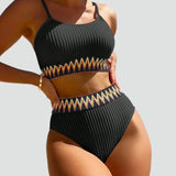 Dwuczęściowe bikini we wzór chevron z wysokim stanem dla kobiet