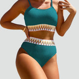 Dwuczęściowe bikini we wzór chevron z wysokim stanem dla kobiet