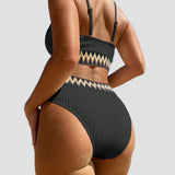 Dwuczęściowe bikini we wzór chevron z wysokim stanem dla kobiet