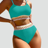Dwuczęściowe bikini we wzór chevron z wysokim stanem dla kobiet