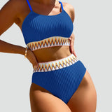 Dwuczęściowe bikini we wzór chevron z wysokim stanem dla kobiet