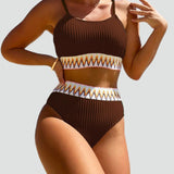Dwuczęściowe bikini we wzór chevron z wysokim stanem dla kobiet