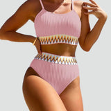 Dwuczęściowe bikini we wzór chevron z wysokim stanem dla kobiet