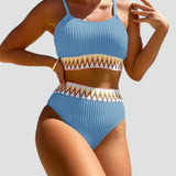 Dwuczęściowe bikini we wzór chevron z wysokim stanem dla kobiet