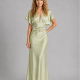 Valentina – satynowa sukienka maxi z eleganckimi rękawami motylkowymi