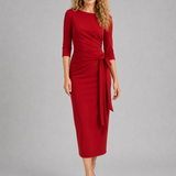 Rosalie – elegancka sukienka midi z wiązaniem w talii